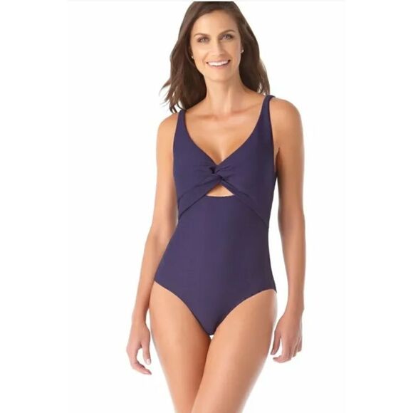 New. Anne Cole navy textured cutout swimsuit. Size 10. Retails $112 - Picture 6 of 6